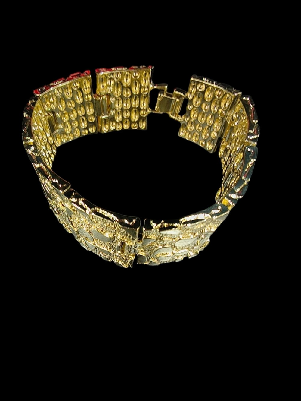 Shiny 14k Gold Plated Nugget Bracelet 25mm Wide - Picture 3 of 4